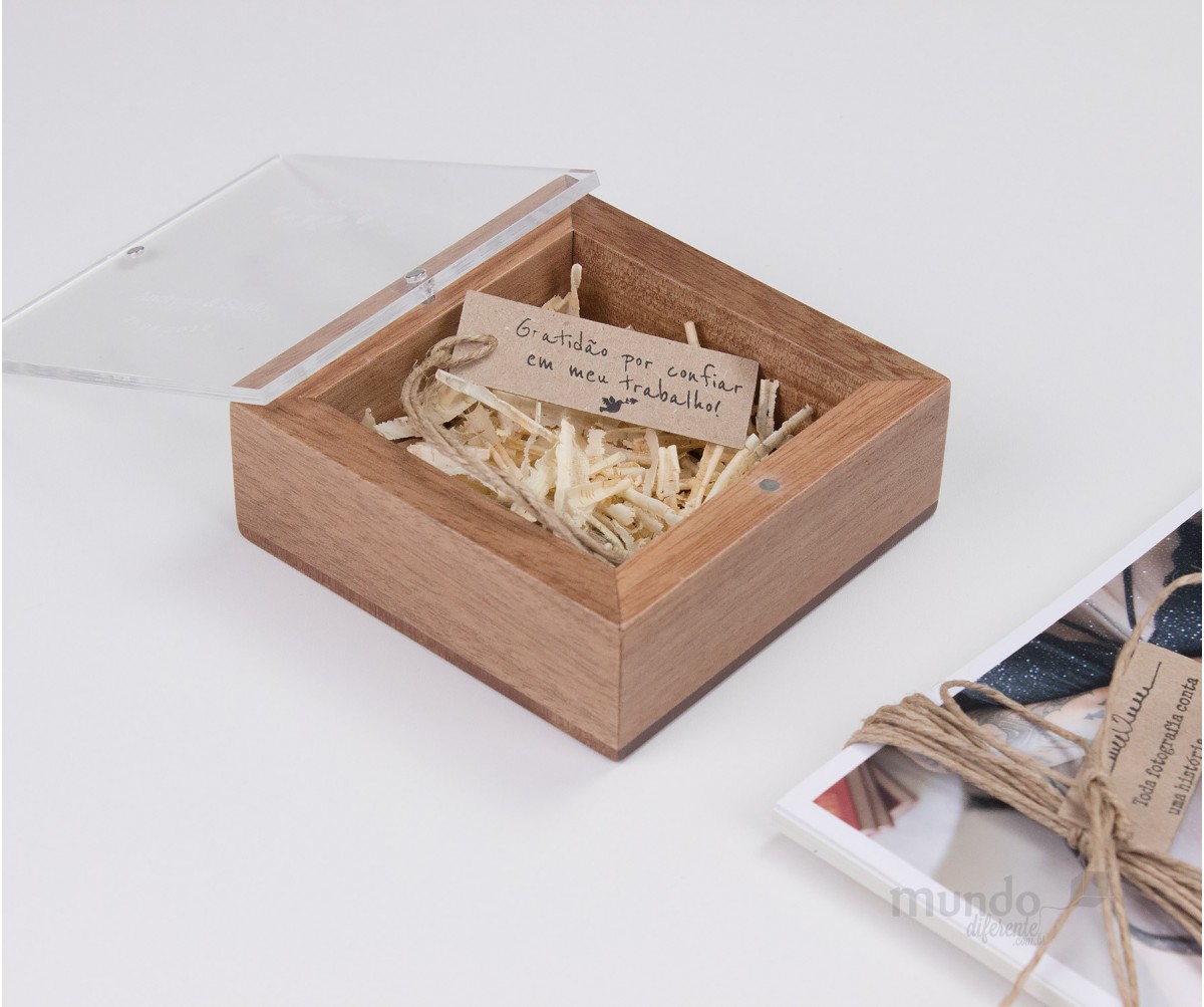 New Cute Box - Caixa de Madeira Jequitiba Rosa com tampa acrílica Personalizada
