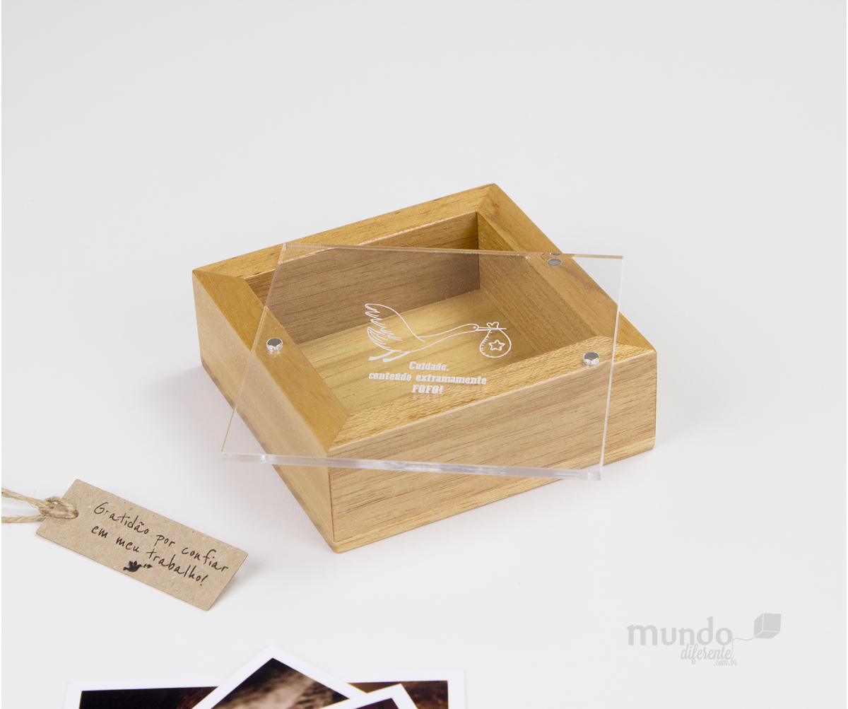 New Cute Box - Caixa de Madeira Tauari para pendrive com tampa acrílica Personalizada