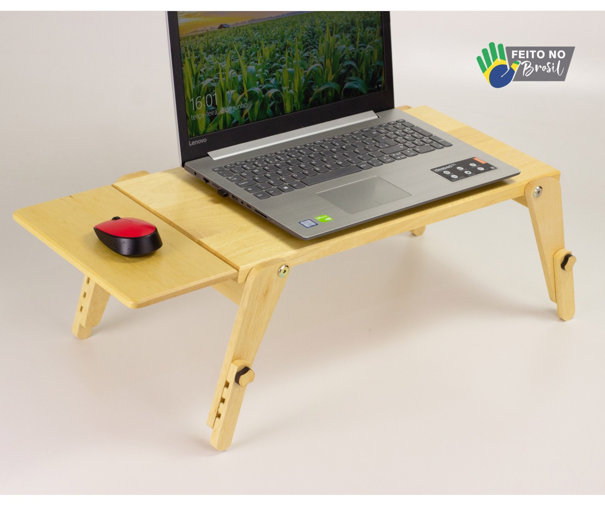 Mesa multiuso para notebook em madeira maciça com pés ajustáveis + Suporte para Mouse