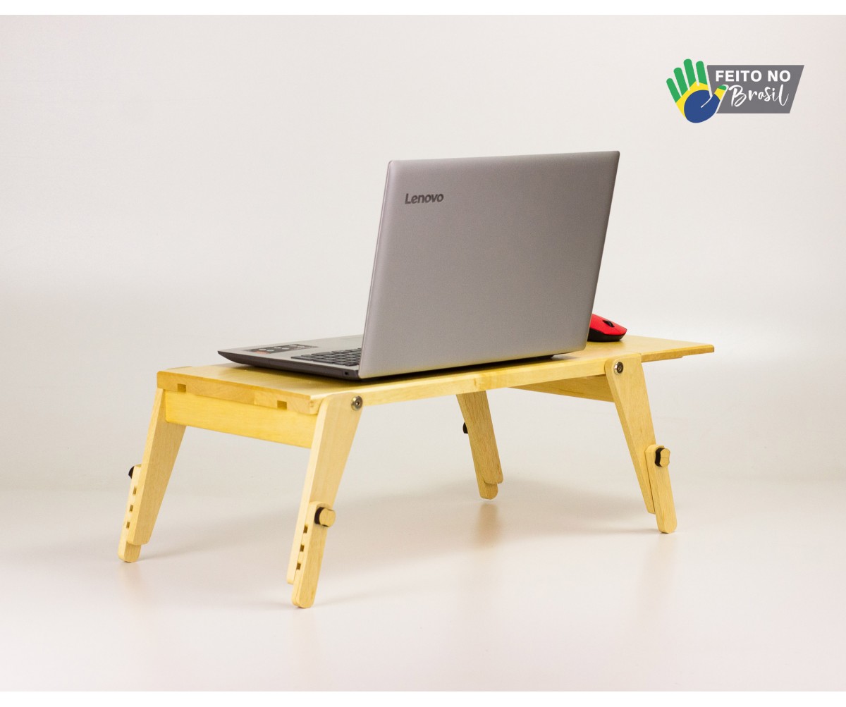 Mesa multiuso para notebook em madeira maciça com pés ajustáveis + Suporte para Mouse